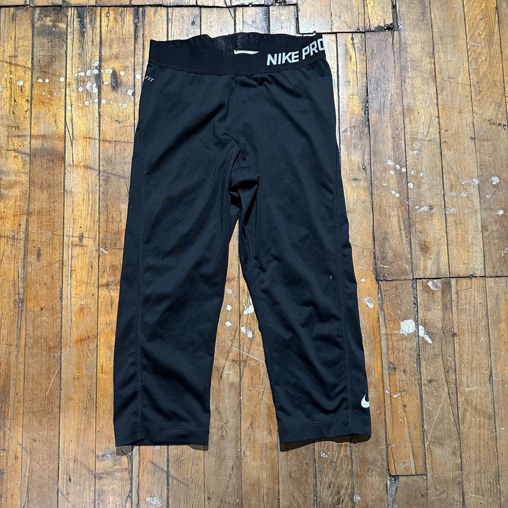 Nike‎ Capri Leggings Women's Small Black Solid Dri Fit Flat Front Gym Training